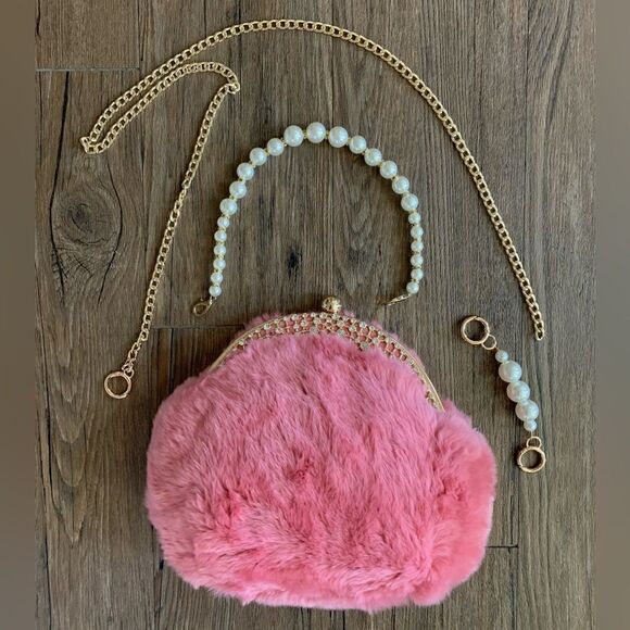 Handmade Real Rex Rabbit Fur Rhinestone Kisslock Wristlet/Crossbody/Evening Bag - Picture 11 of 16